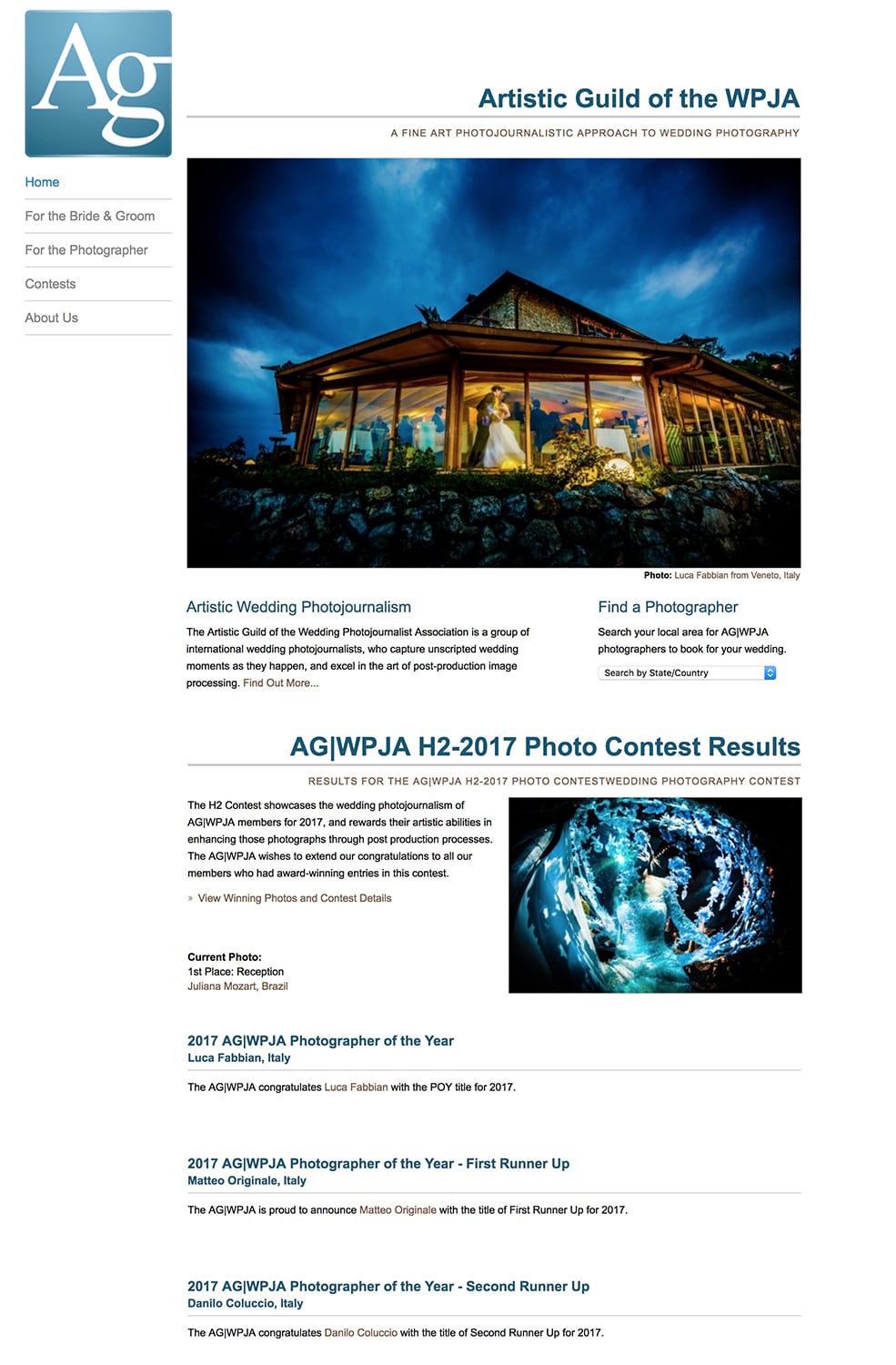 Photographer of the year by ag|wpja. Luca Fabbian, award winning international wedding photographer in Italy