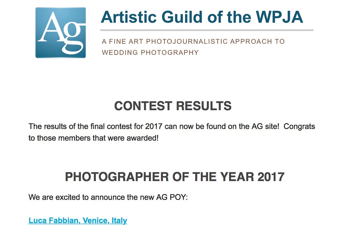 Photographer of the year by ag|wpja. Luca Fabbian, award winning international wedding photographer in Italy Photographer of the year by ag|wpja. Luca Fabbian, award winning international wedding photographer in Italy